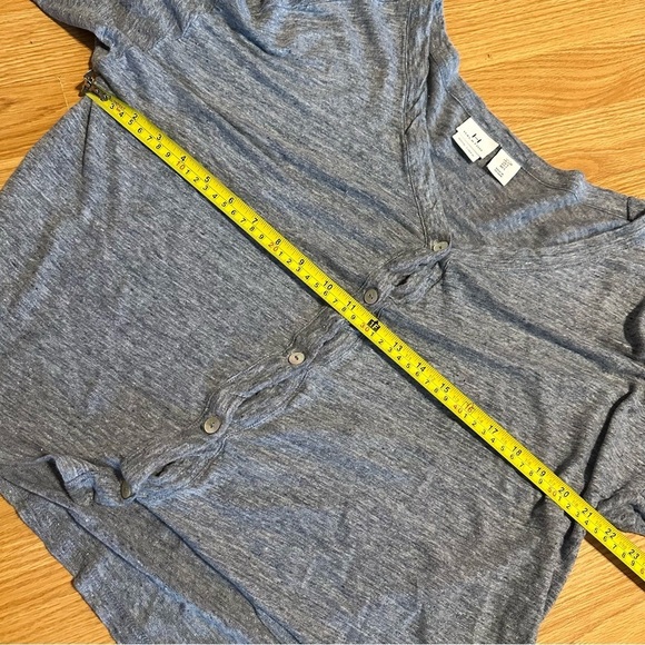 Halston 100% linen gray blue slub cotton feel button short sleeve baggy shirt L - Picture 5 of 7